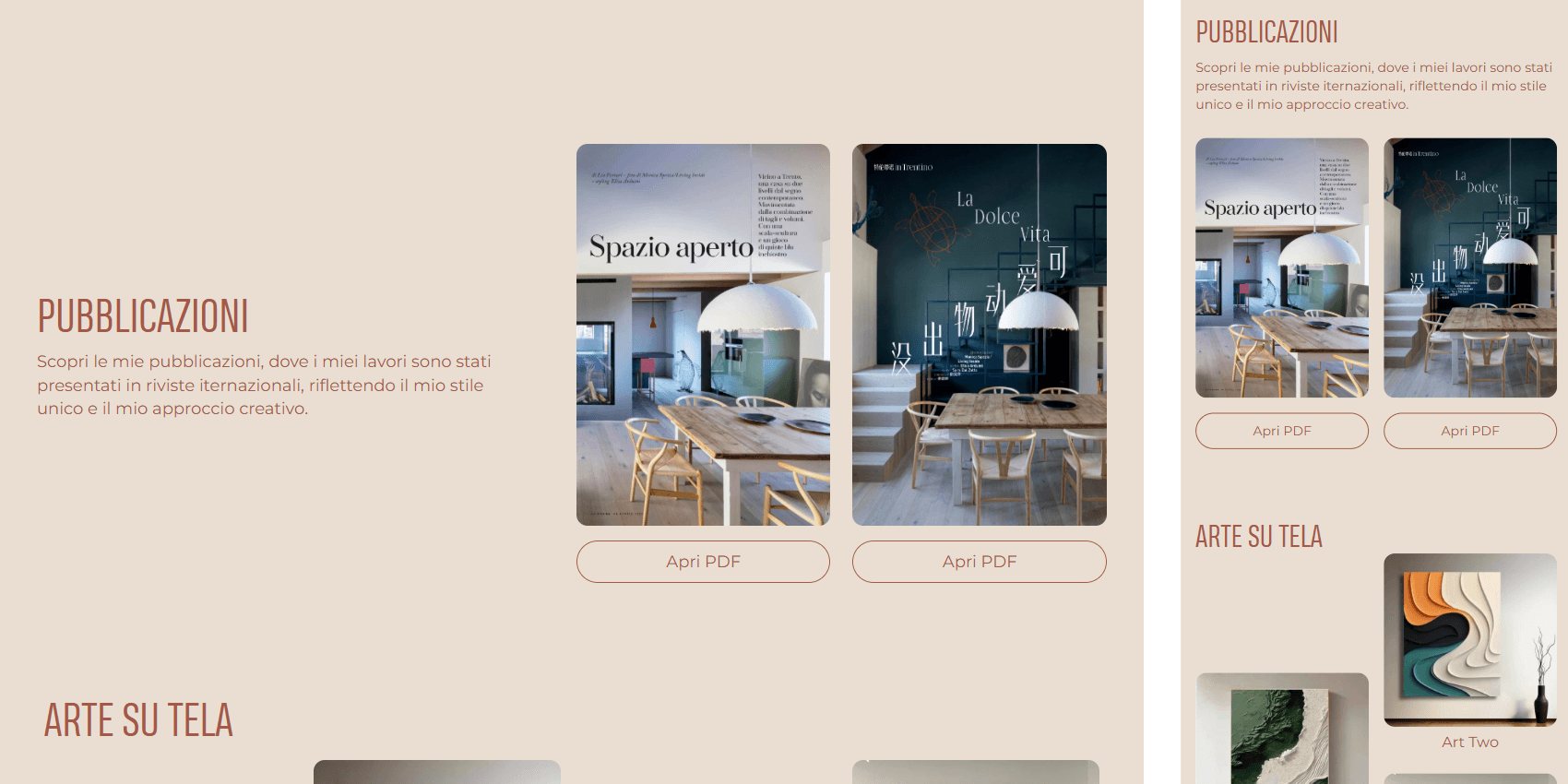 MM sezione pubblicazioni Sezione del sito per le pubblicazioni con titolo e descrizione sull sinistra e immagini con bottone per aprire il pdf sull destra.